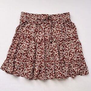 Shein elastic waist tiered red/orange & white floral skirt Size S